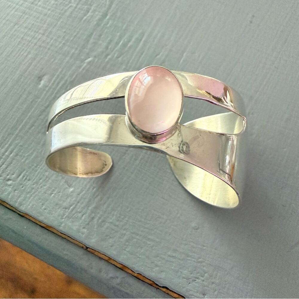 Carol Felley Rose Quartz 925 Sterling Silver Cuff Bracelet